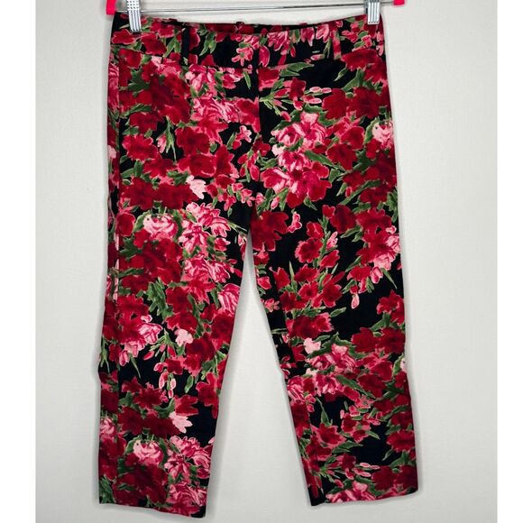Talbots Petites 4P Red & Pink Floral Capri Pants Romantic Classic Fit - Picture 2 of 6